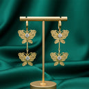 Urthn Stylish Double Butterfly Drop Gold Plated Earrings for Women(Pack of 3)