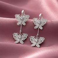 Urthn Stylish Double Butterfly Drop Silver Plated Earrings for Women(Pack of 3)