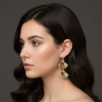 Urthn Stylish Double Flroal Drop Gold Plated Earrings for Women(Pack of 3)