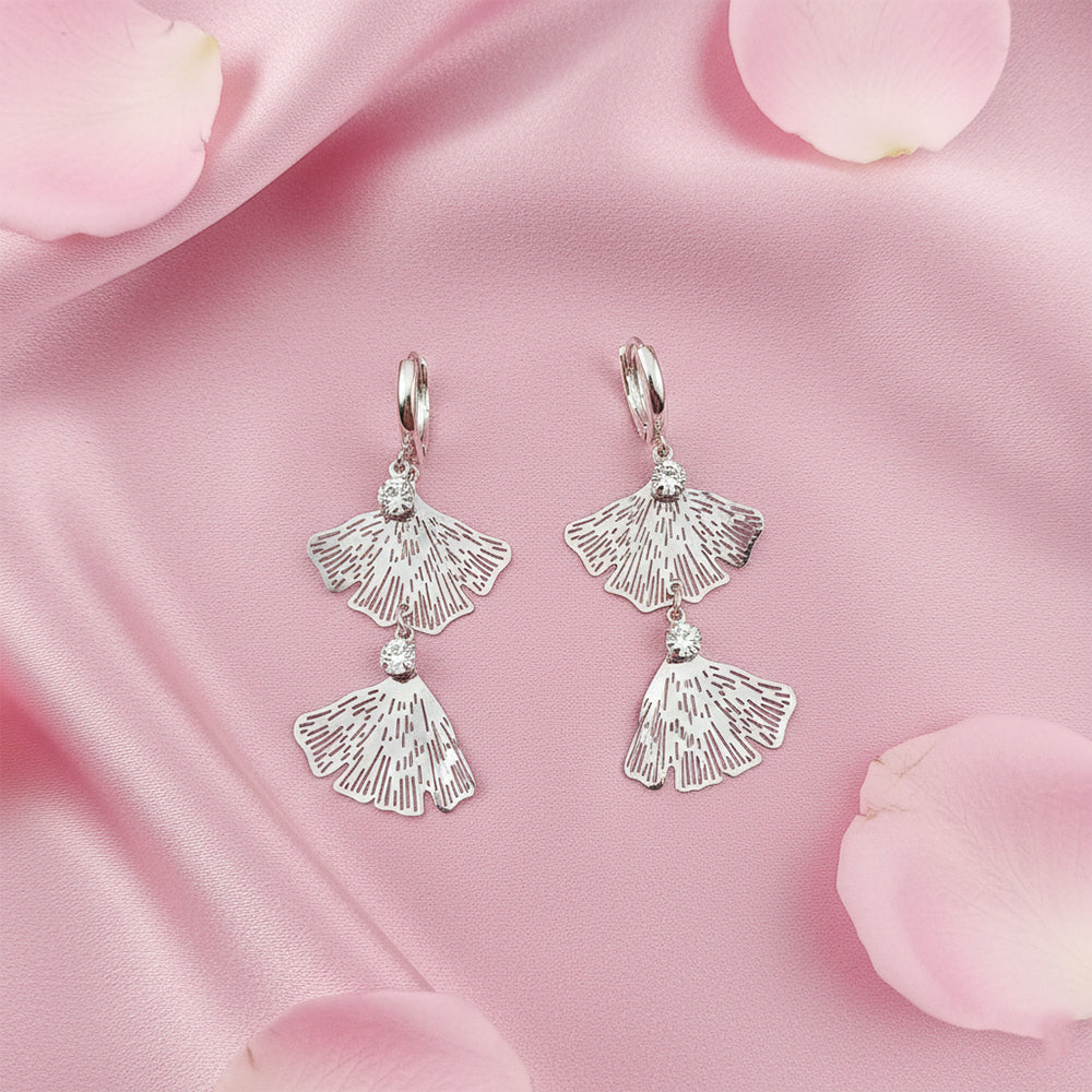 Urthn Stylish Double Flroal Drop Silver Plated Earrings for Women(Pack of 3)