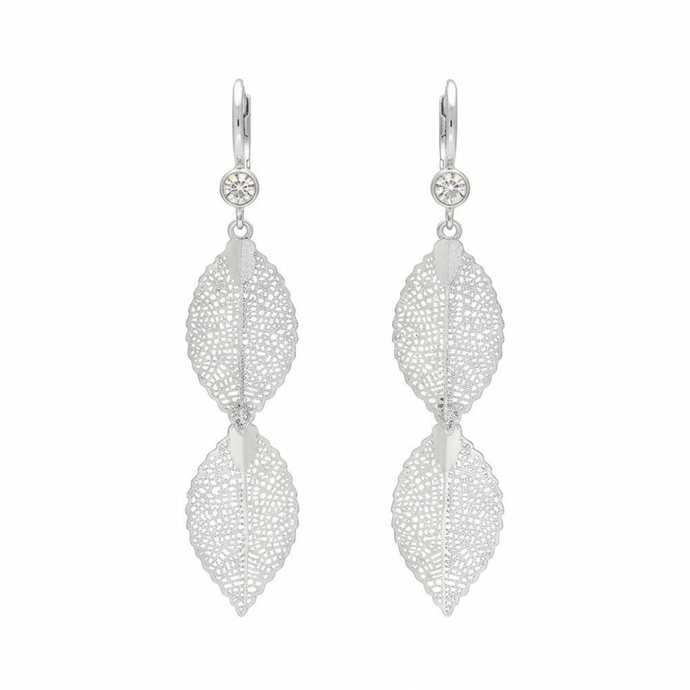 Urthn Stylish Double Leaf Drop Silver Plated Earrings for Women(Pack of 3)