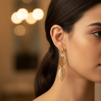 Urthn Stylish Double Leaf Drop Gold Plated Earrings for Women(Pack of 3)