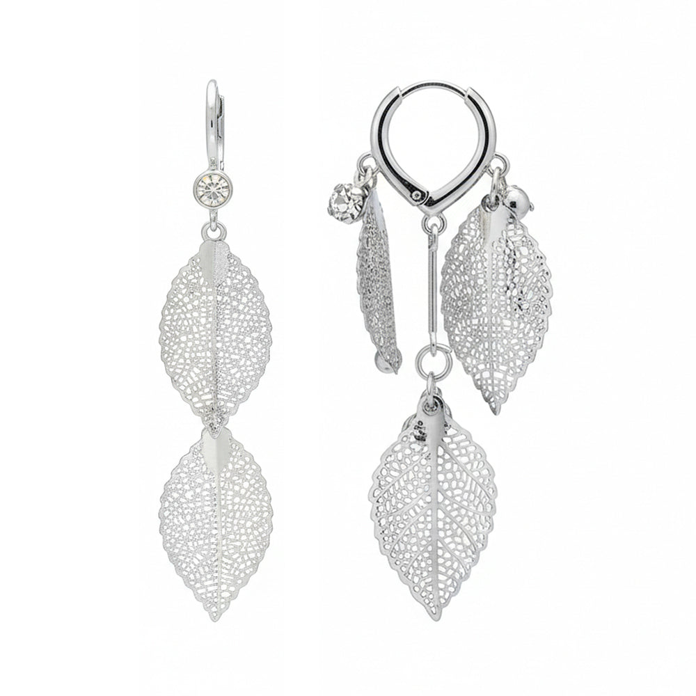 Urthn Stylish Double Leaf Drop Silver Plated Earrings for Women(Pack of 3)