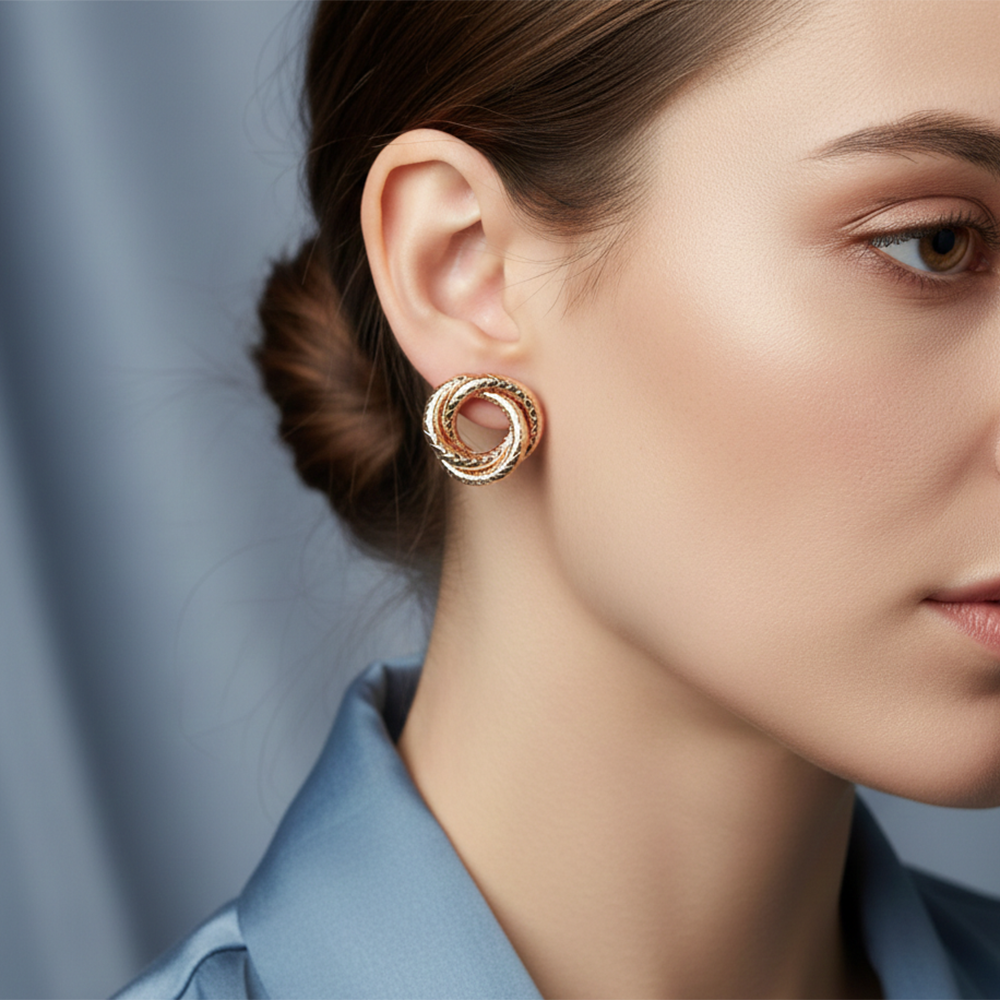 Urthn Designer Gold Plated Twisted Circle Stud Earrings(Pack of 6)