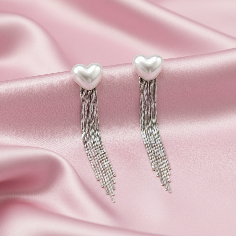 Urthn Luxe Heart Pearl  Chic Statement Long  Earrings(Pack of 3)