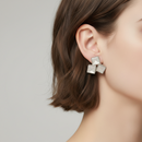 Urthn Minimal Monalisa White Stone Square Stud Earrings(Pack of 3)