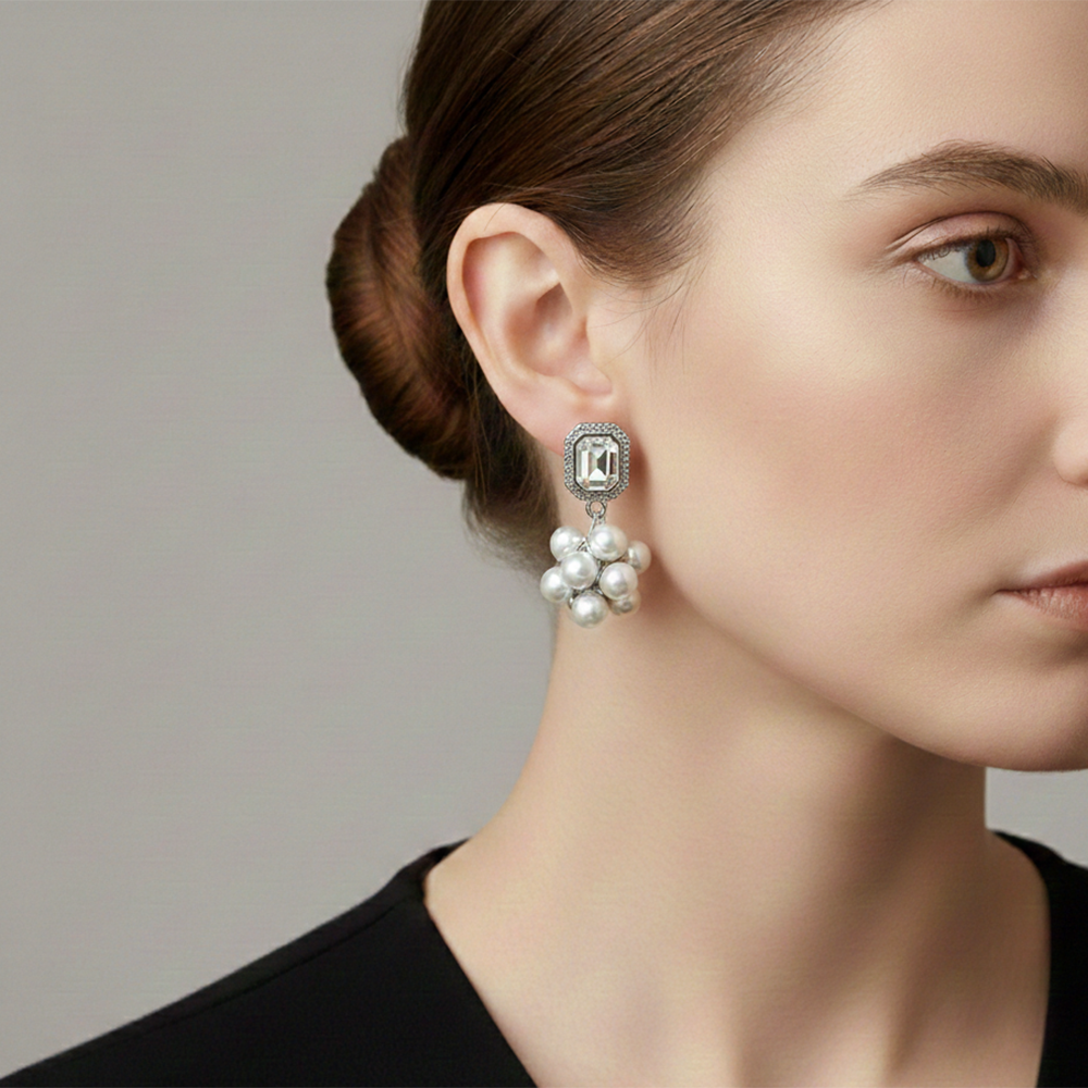 Urthn Silver Plated Crystal Stone & Pearl Classy Earrings (Pack Of 6)