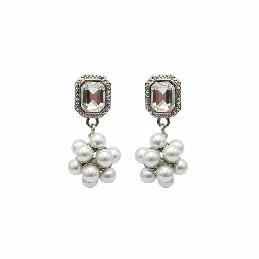 Urthn Silver Plated Crystal Stone & Pearl Classy Earrings (Pack Of 6)