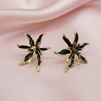 Urthn Designer Black & Gold Floral Pattern Gold Plated Studs(Pack of 3)