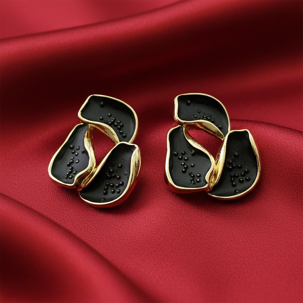 Urthn Modern Black Textured Gold Accent Gold Plated Earrings(Pack of 3)