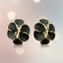 Urthn Premium Black Enamel Designer Floral Gold Plated Studs(Pack of 3)