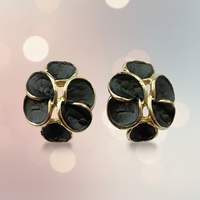 Urthn Premium Black Enamel Designer Floral Gold Plated Studs(Pack of 3)