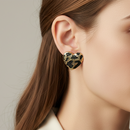 Urthn Contemporary Black Gold-Line Gold Plated Stud Earrings(Pack of 3)