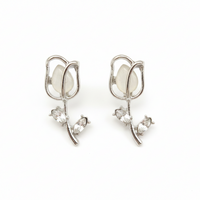 Urthn Stylish Silver Plated Tulip Earrings (Pack Of 6)