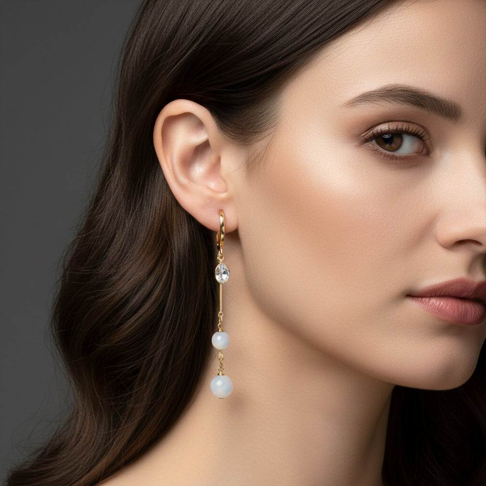 Urthn Gold Plated Crystal Stone & Beads Dangler Earrings(Pack of 6)