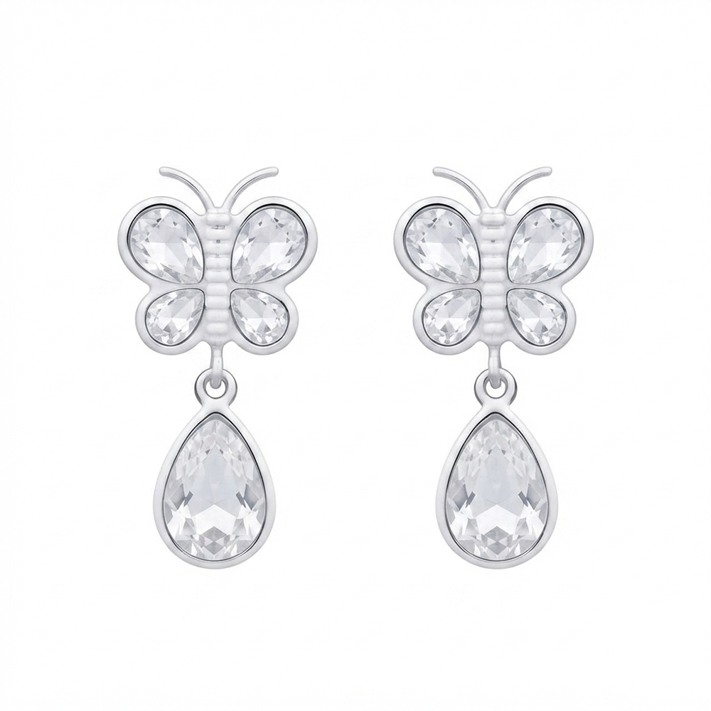 Darshana Jewels  Silver Plated Crystal Butterfly Drop Earrings for Women  (Set of 6)