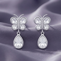 Darshana Jewels  Silver Plated Crystal Butterfly Drop Earrings for Women  (Set of 6)