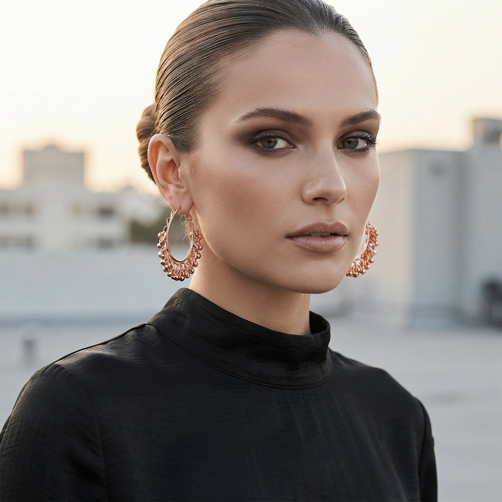 Darshana Jewels  Rose Gold Plated Beaded Hoop Earrings for Women  (Set of 6)