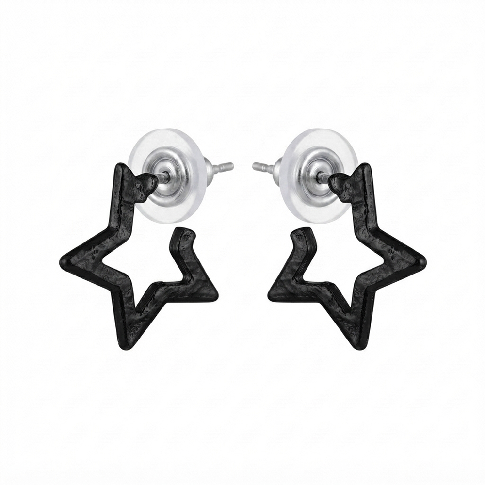 Darshana Jewels  Trendy Black Star Geometric Hoop Earrings for Women  (Set of 6)