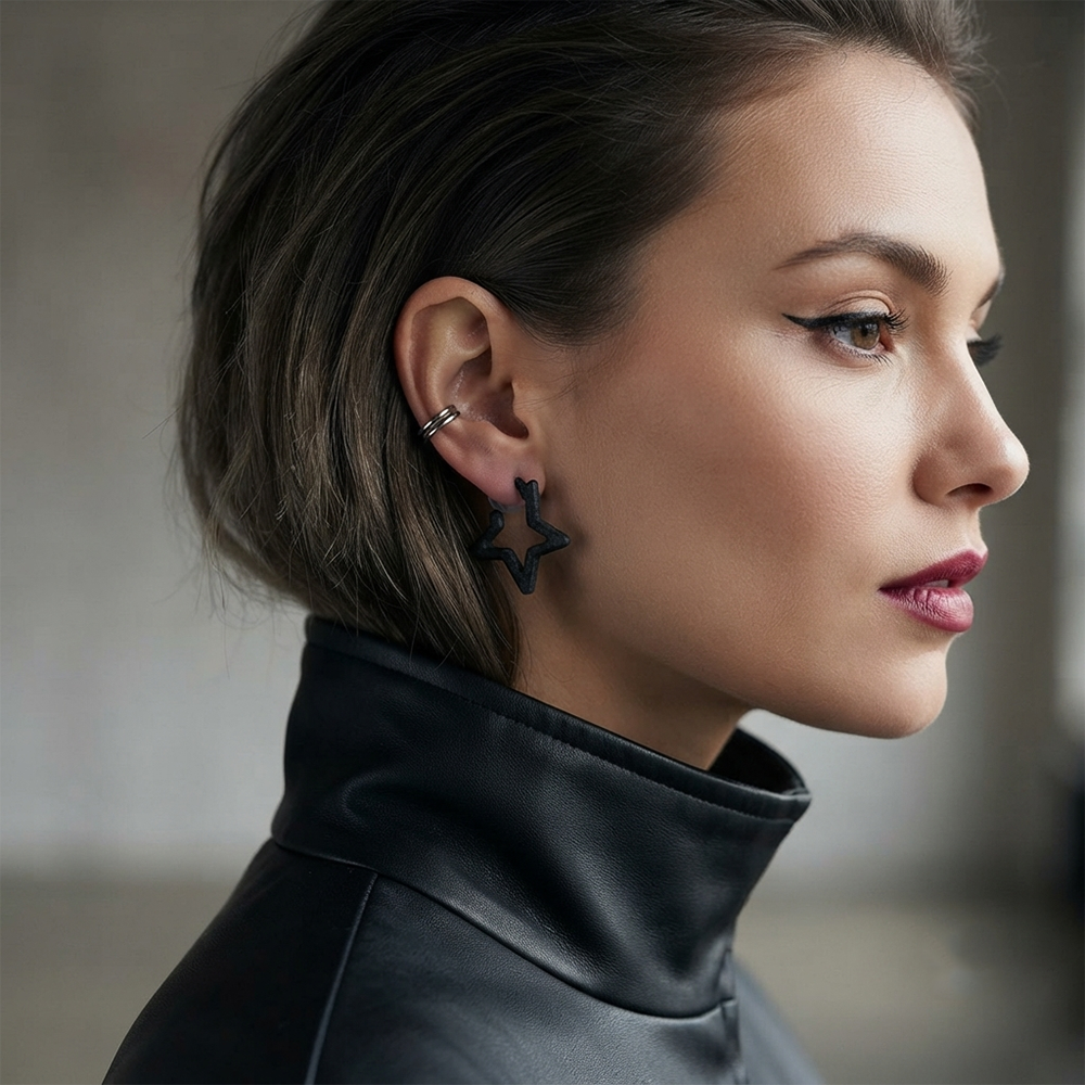 Darshana Jewels  Trendy Black Star Geometric Hoop Earrings for Women  (Set of 6)