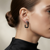 Darshana Jewels  Trendy Black Geometric Hoop Earrings for Women  (Set of 6)