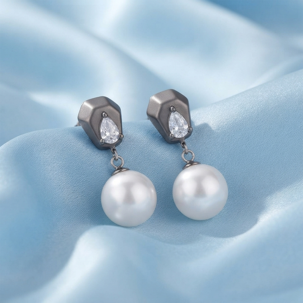 Darshana Jewels  Trendy Silver Pearl Drop Stud Earrings for Women  (Set of 6)