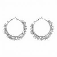 Darshana Jewels  Ethnic Silver Beaded Hoop Earrings for Women  (Set of 6)