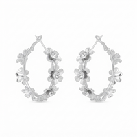 Darshana Jewels  Silver Floral Austrian Stone  Hoop Earrings for Women  (Set of 6)