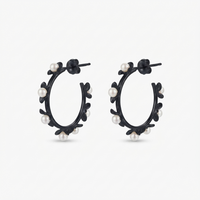 Darshana Jewels  Black Floral Pearl Hoop Earrings for Women  (Set of 6)