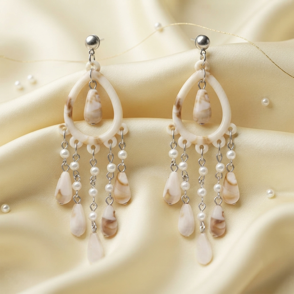Darshana Jewels  Bohemian Shell & Pearl Drop Dangler Earrings for Women  (Set of 6)