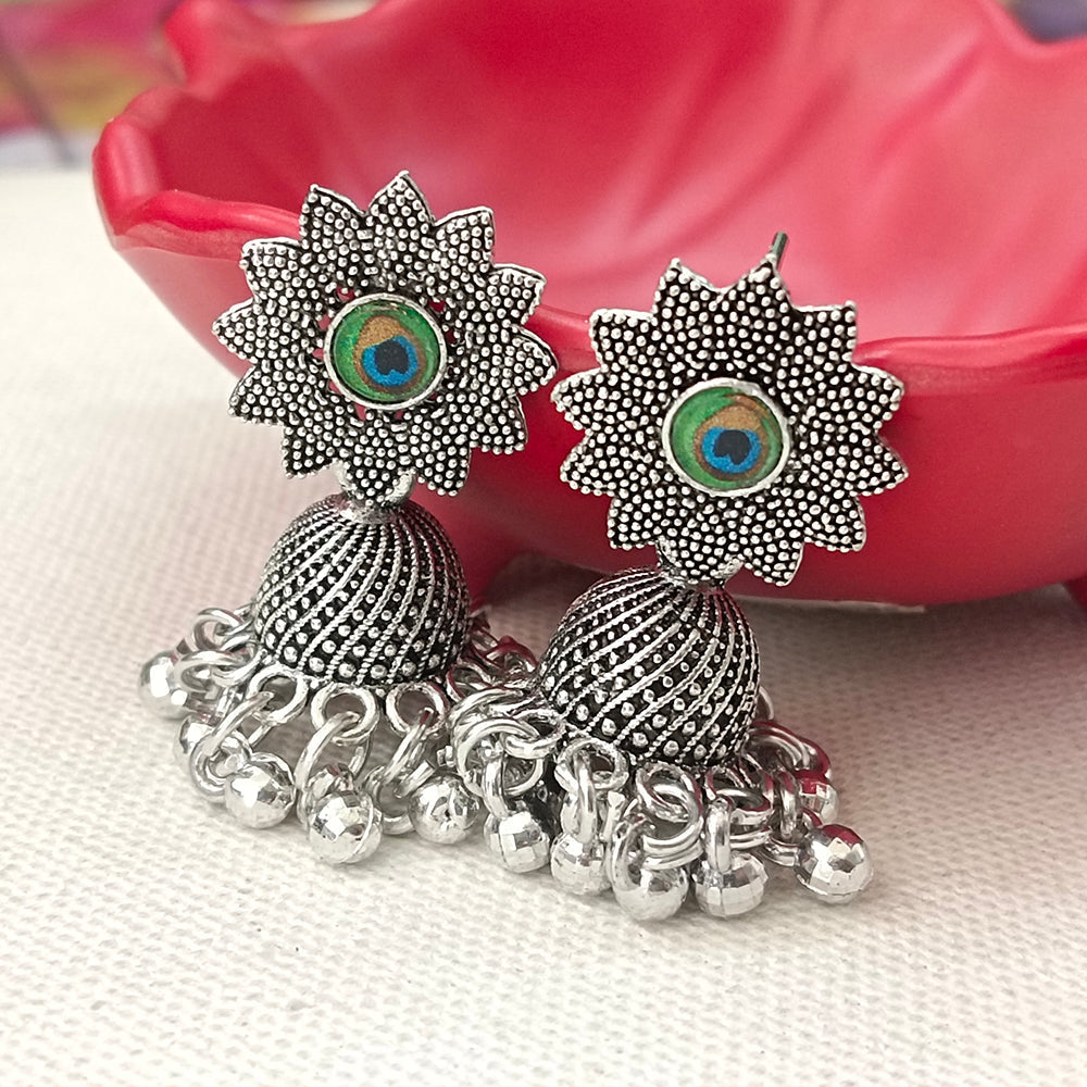 Darshana Jewels  Oxidised Plated Peacock Style Jhumki Earrings ( Pack Of 6 )