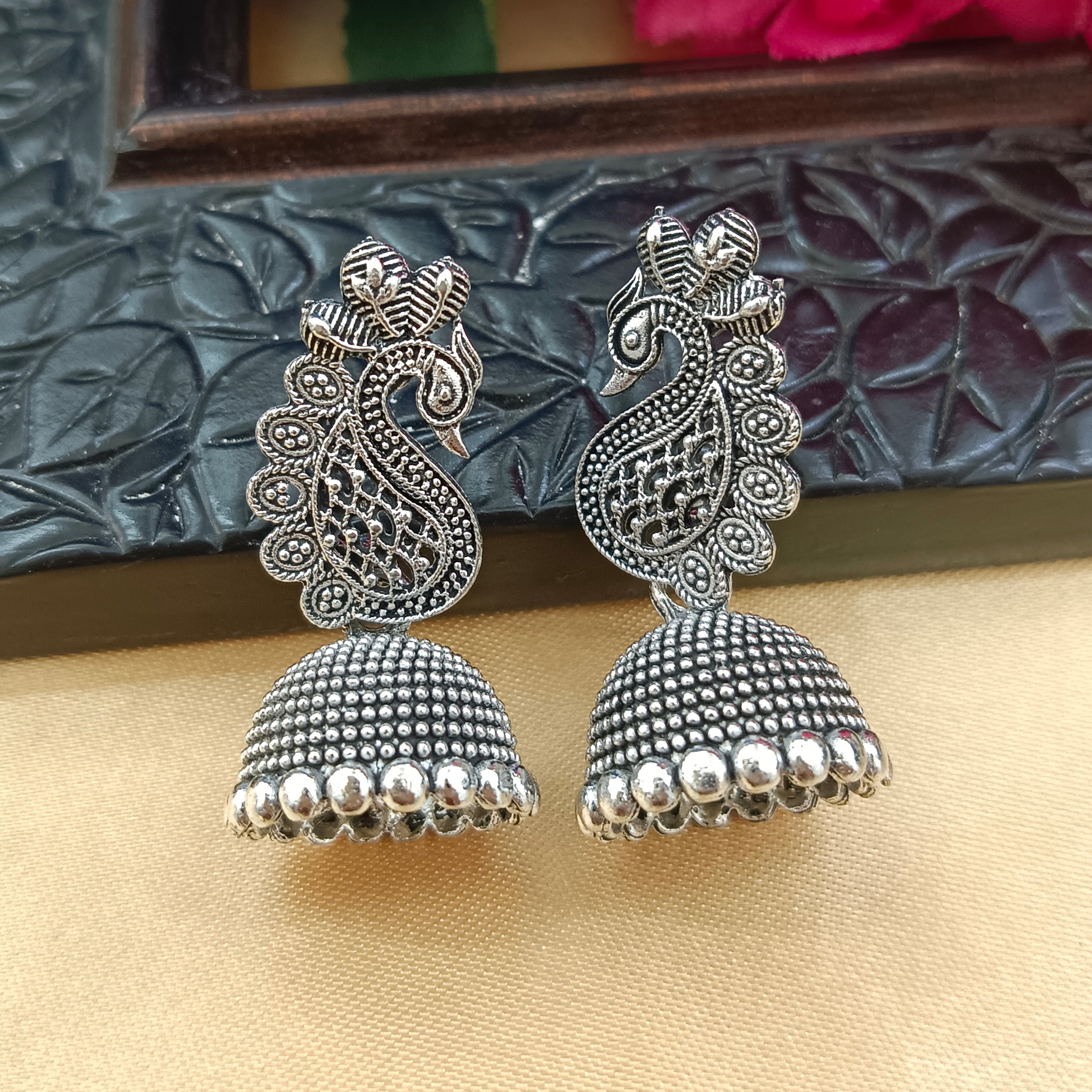 Darshana Jewels  Oxidised Plated Peacock Jhumki Earrings(Pack of 6)