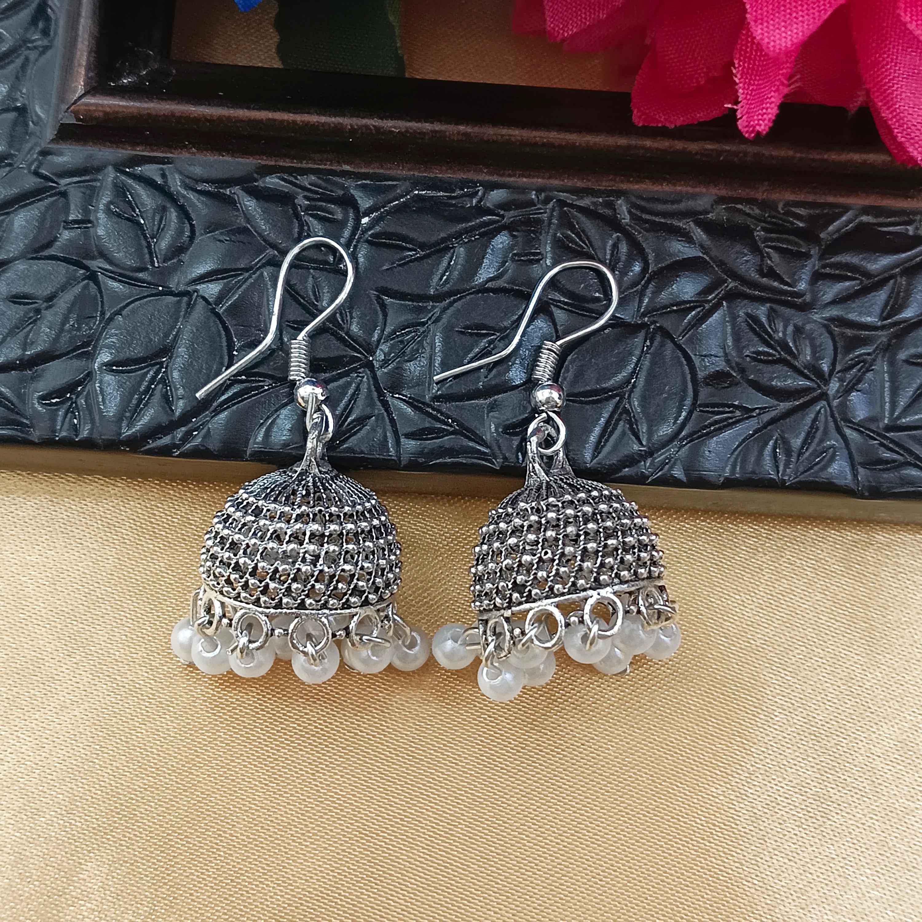 Darshana Jewels  Oxidised Plated  Jhumki Earrings(Pack of 6)