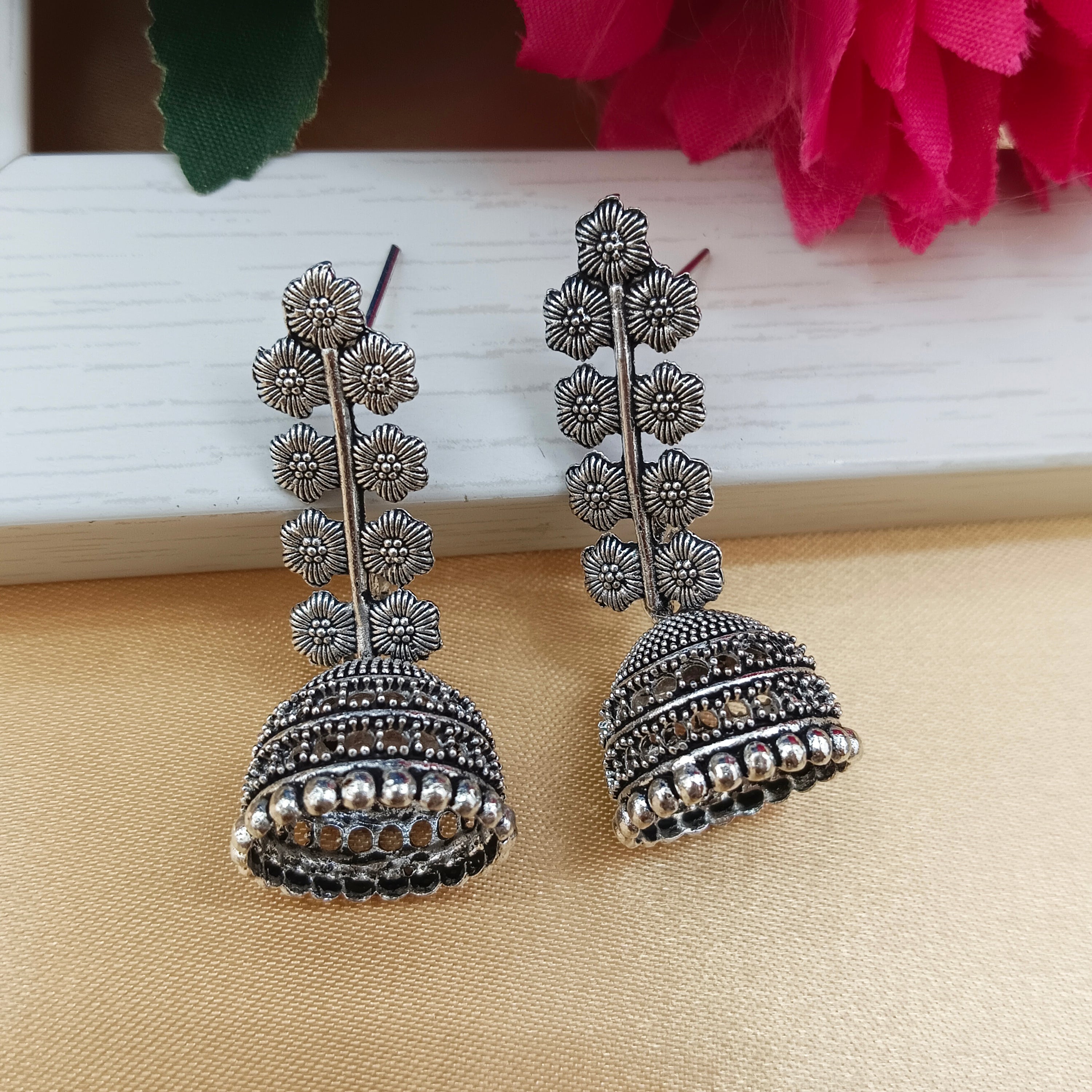 Darshana Jewels  Oxidised Plated Floral Jhumki Earrings(Pack of 6)