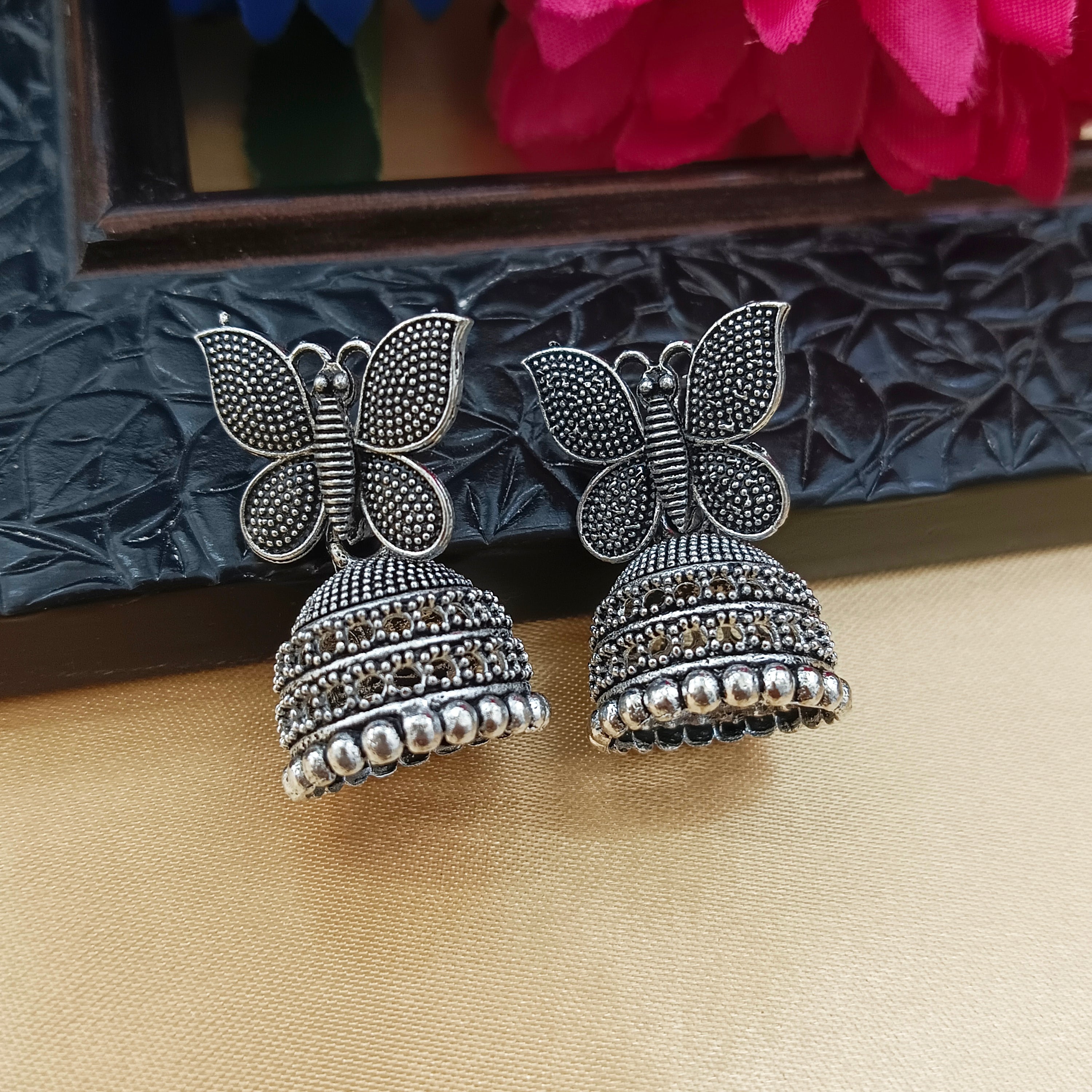 Darshana Jewels  Oxidised Plated Butterfly Jhumki Earrings(Pack of 6)