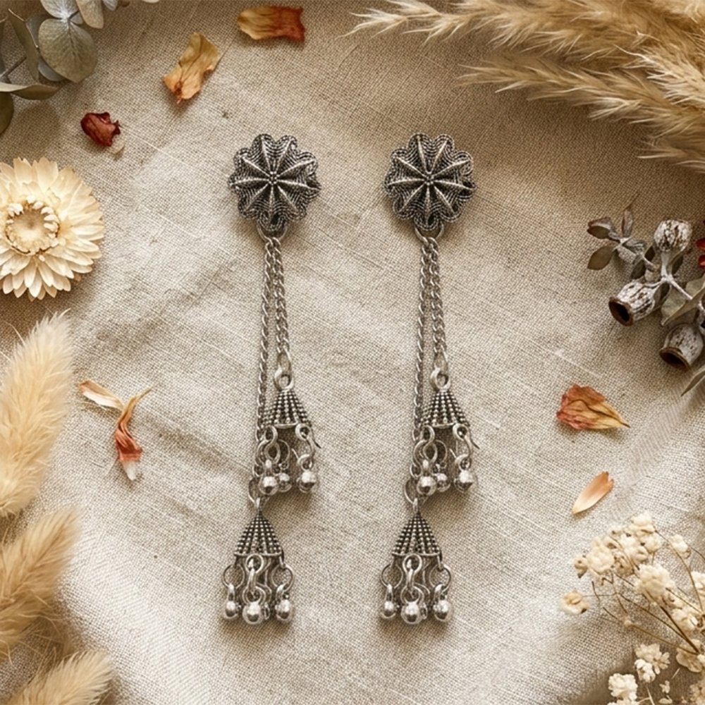 Darshana Jewels Oxidised Plated Kashmiri Style Earrings (Pack of 6)