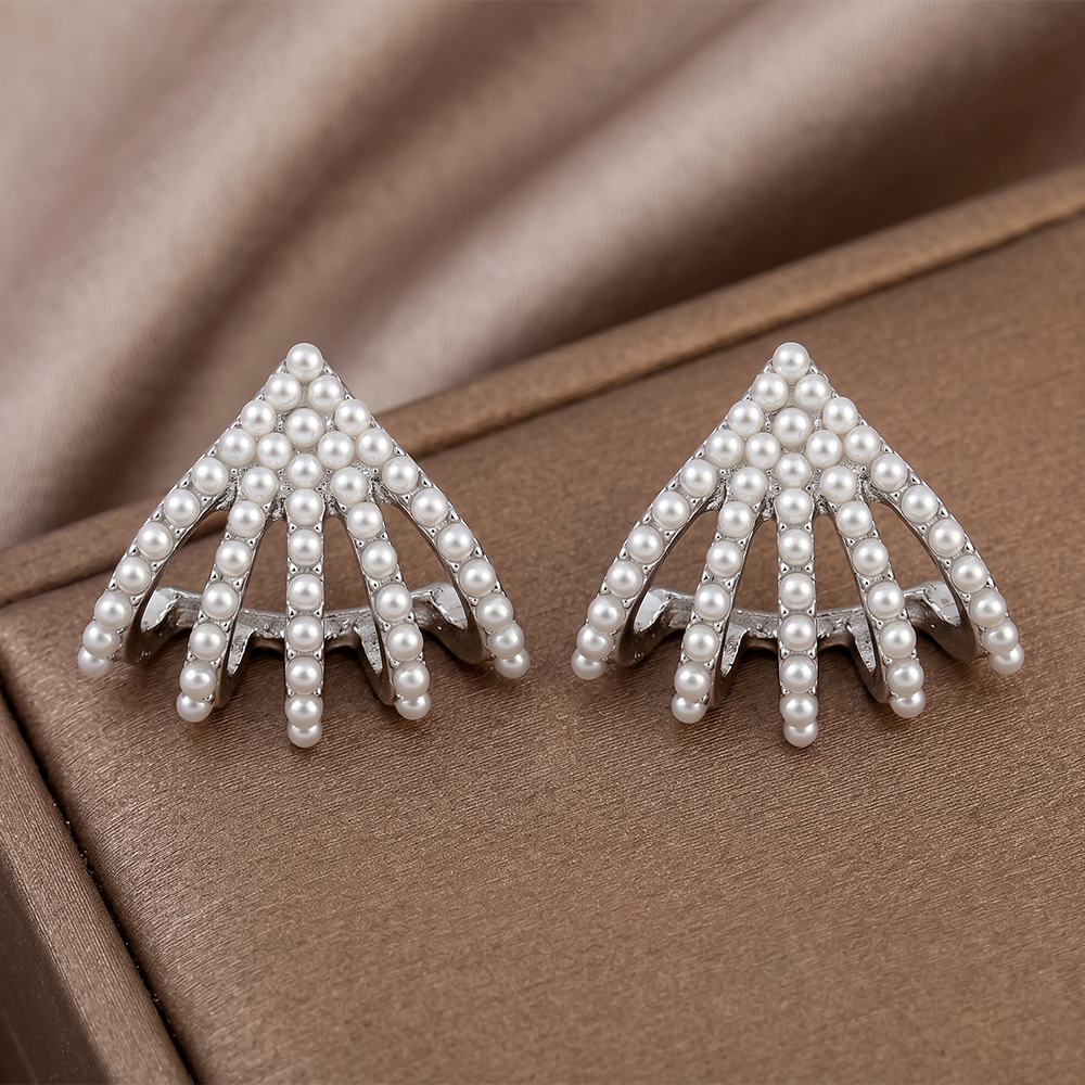 Urthn Silver Plated Stylish Pearls Earrings (Pack of 6)