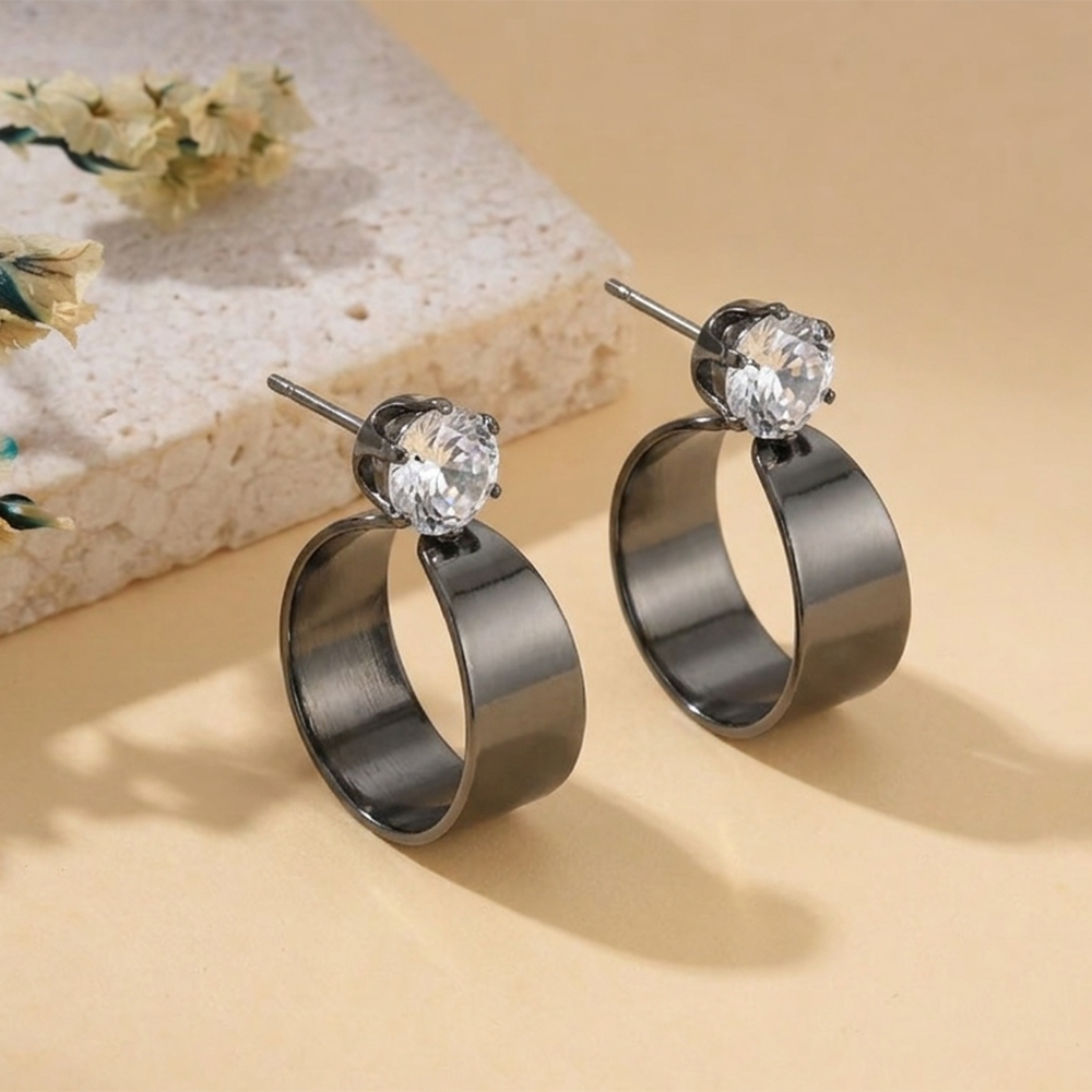 Urthn Black Plated Austrian Stone Round Shape Earrings (Pack of 6)