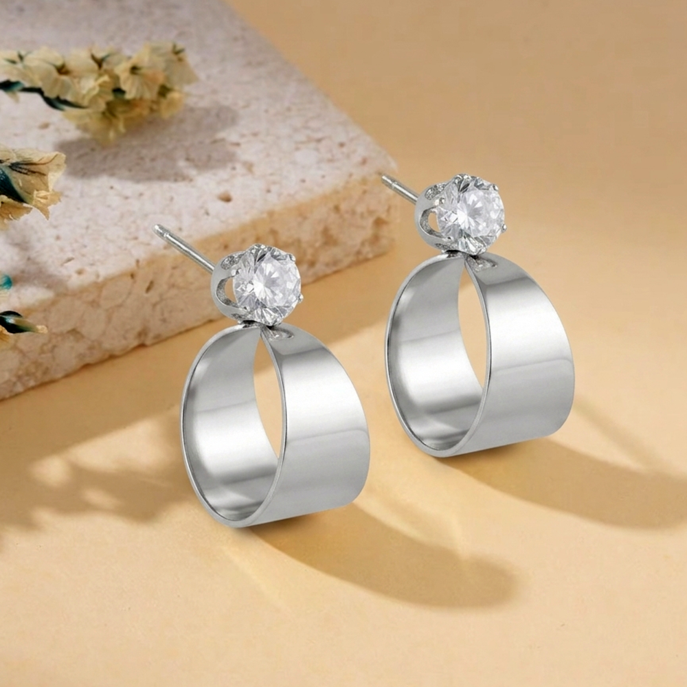 Urthn Silver Plated Austrian Stone Round Shape Earrings (Pack of 6)