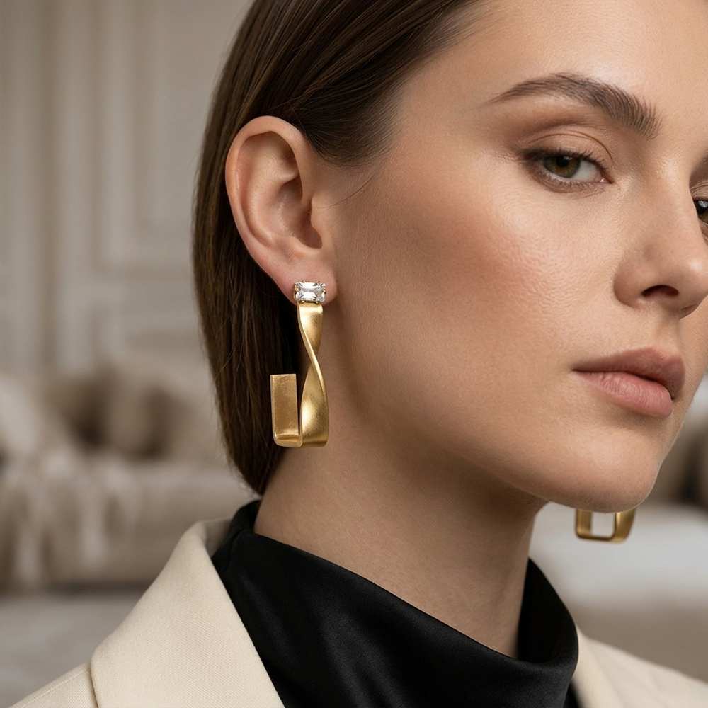 Urthn Gold Plated Austrian Stone Twisted Shape Earrings (Pack of 6)