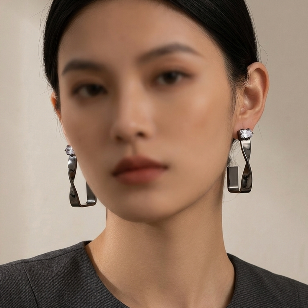 Urthn Black Plated Austrian Stone Twisted Shape Earrings (Pack of 6)