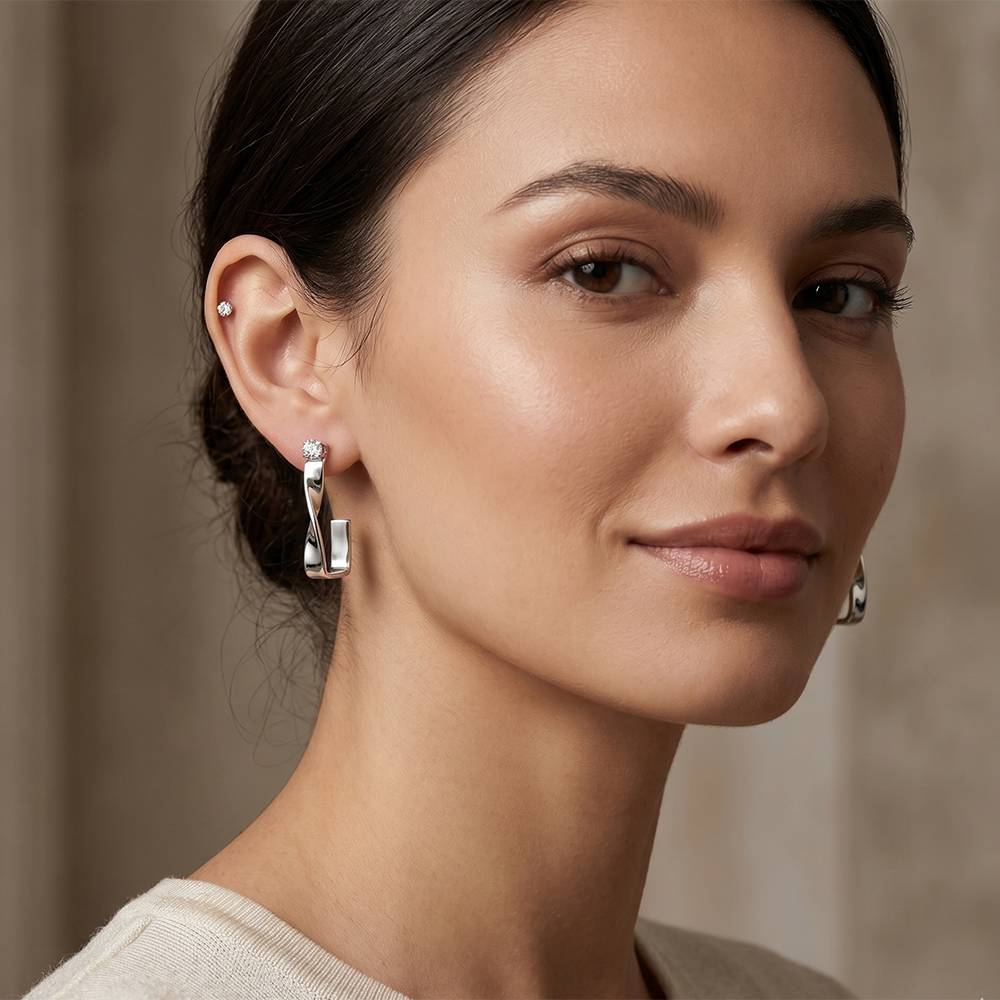 Urthn Silver Plated Austrian Stone Twisted Shape Earrings (Pack of 6)