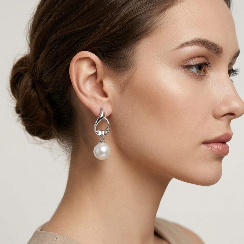 Urthn Elegant Silver Twist Pearl Drop Earrings(Pack of 6)