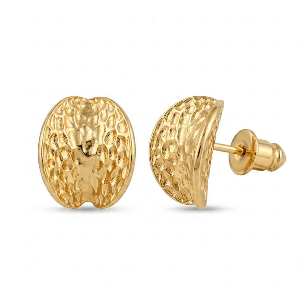 Urthn  Glamorous  Gold  Plated Hammered Oval  Stud Earrings(Pack of 6)