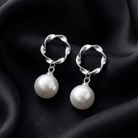 Urthn  Statement  Silver  Plated Pearl  Stud Earrings For Women