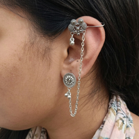 Darshana Jewels Oxidised Elephant Chain Ear Cuff Earrings(Pack Of 6)
