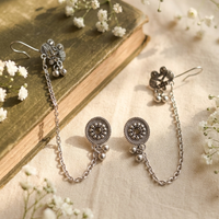 Darshana Jewels Oxidised Elephant Chain Ear Cuff Earrings(Pack Of 6)