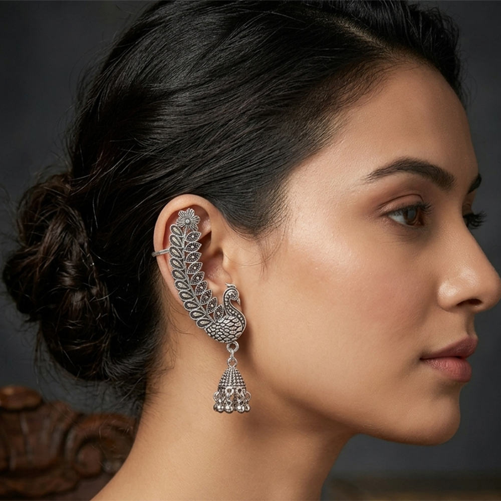 Darshana Jewels Oxidised Plated Peacock Ear Cuff For Women And Girls(Pack of 6)