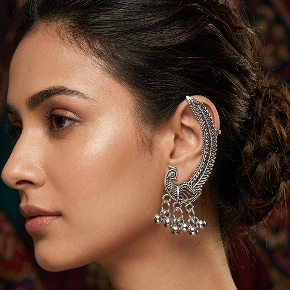 Darshana Jewels Oxidised Plated Peacock Ear Cuff For Women And Girls(Pack of 6)