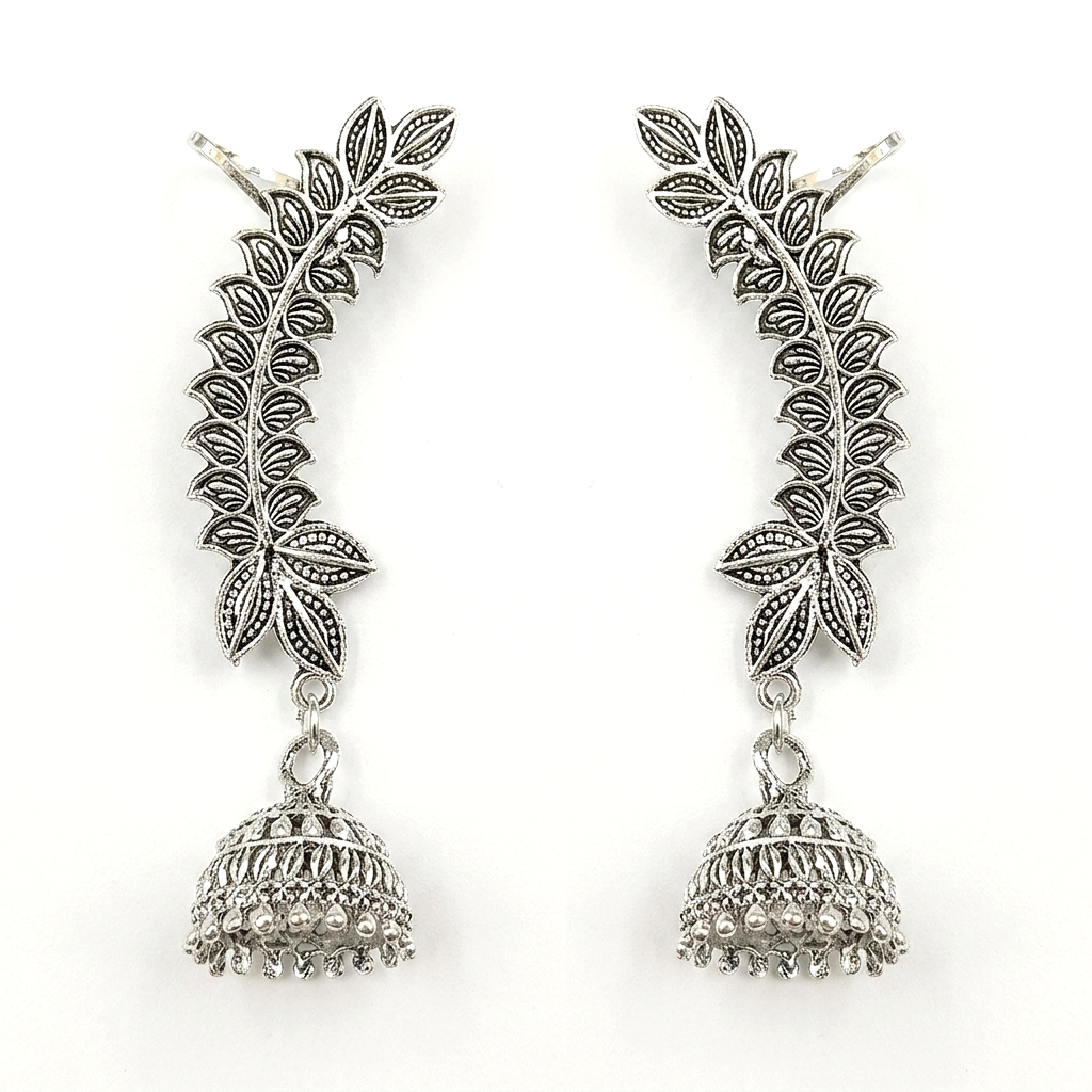 Darshana Jewels Oxidised Plated Floral Jhumki Ear Cuff For Women And Girls(Pack of 6)